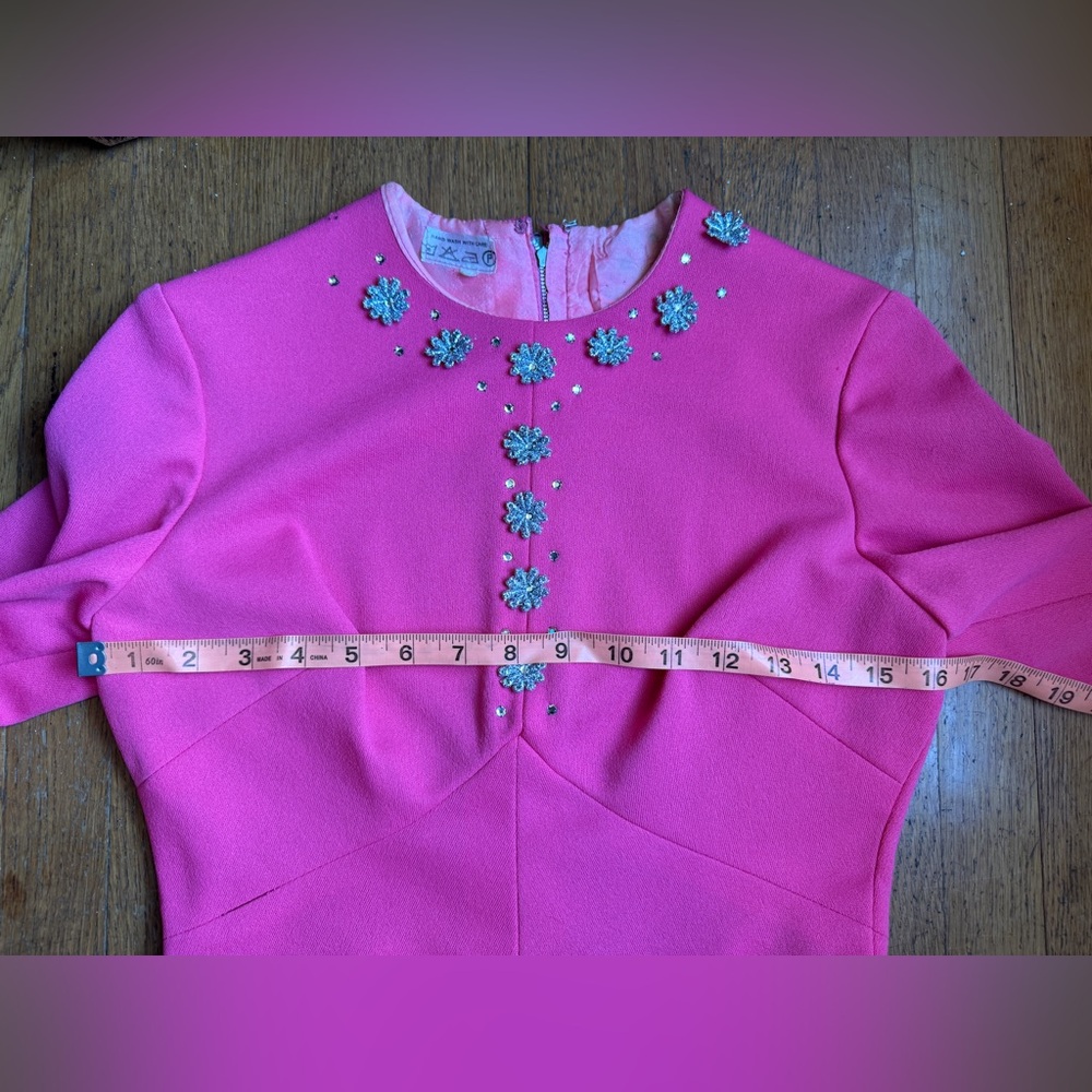 60s Vintage Bubble Gum Pink Long Sleeved A line Mini Sz Sm - Picture 6 of 7